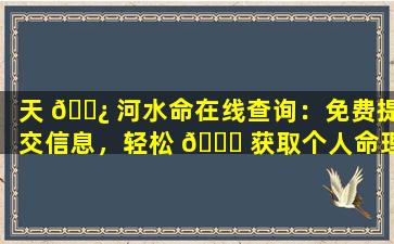 天 🌿 河水命在线查询：免费提交信息，轻松 🐎 获取个人命理报告